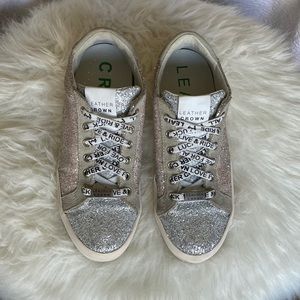 LEATHER CROWN GLITTER SILVER LEATHER SUEDE SNEAKER 38/8